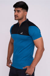 Stand Neck Semi Collar T-Shirts Firozi Black